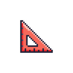 Pixel Art Triangle Ruler Icon. Retro 8bit School Set Square Geometry Scale Tool for Classroom Decoration. 