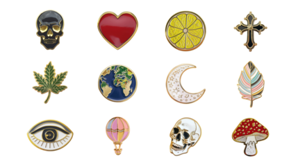 PNG gothic enamel pin badge element set, transparent background