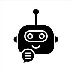 Chat bot icon, Robot, support bot, online support service, Chat bot for customer service, virtual assistant, Artificial intelligence robot, on white background.