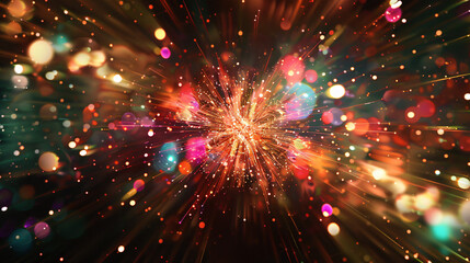 Obraz premium Vibrant colorful sparkles emanating from the center of an abstract black background