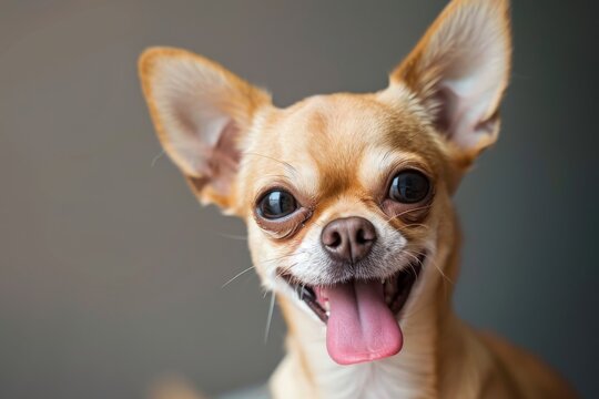 A chihuahua dog with a bright smile gazes at the camera, embodying a sense of happiness and charm, A sassy chihuahua sticking out its tongue, AI generated