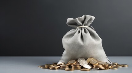 Stacking gold coin in treasure sack on black background. Neural network ai generated art