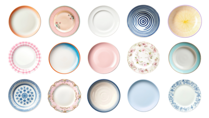 PNG flatlay plate element set, transparent background