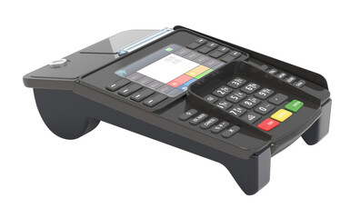 Cash Register POS Terminal isolated on transparent background. 3D illustration