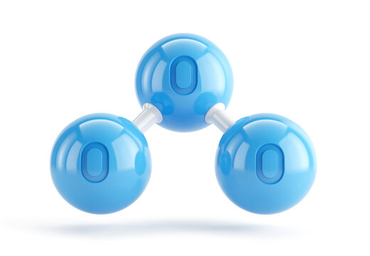 O3 Ozon molecule model isolated on white - 3d illustration. Three molecules of oxygen.