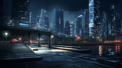 Fototapeta premium Futuristic Cityscape at Night - Modern Architecture and City Lights