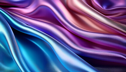 Seamless background of iridescent, colorful satin-like fluid waves.