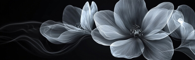 abstract floral silhouette in soft, organic shapes delicately placed against a matte black background. The minimalist design features an elegant and mysterious atmosphere