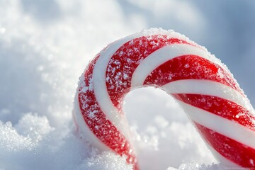 Winter Wonderland: Snow-Covered Candy Cane with Festive Bokeh Background
