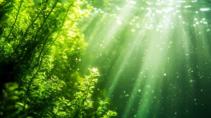 Naklejka premium A green algae background with sunlight filtering through, creating a luminous effect