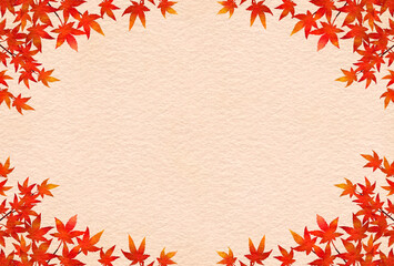 Obraz premium 紅葉 秋 和風 和紙 素材 水彩画 飾り 枠 紅葉狩り 落ち葉 行楽 秋祭り 文化祭 お彼岸 キャンペーン シンプル 囲み 見出し タイトル ポストカード ポスター