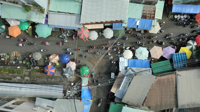 Aerial view of local street market near Duong Dong Port on Phu Quoc Island, Vietnam