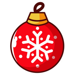 Christmas Red Ball With Snow Icon SVG PNG. Red ball decoration for Christmas tree hand-drawn outline.
