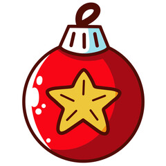 Christmas Red Ball With Star Ornament SVG PNG. Red ball decoration for Christmas tree Isolated Hand-drawn.