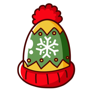recommend clip art: Christmas Knitted Winter Hat SVG PNG. Red winter hat with pompon and snowflake pattern isolated.
                    