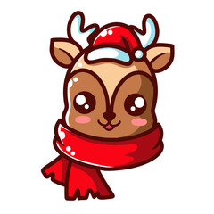 Reindeer Head With Christmas Hat SVG PNG. Cute Reindeer wearing Red Santa Hat and Scarf.
