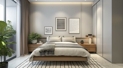 Bedroom with bed Modern home room interior