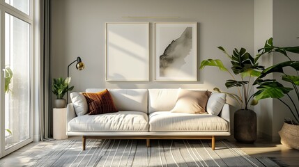 Modern living room home interior with sofa