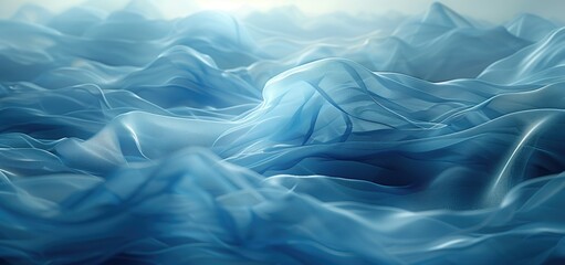 Obraz premium Abstract landscape of flowing translucent blue fabric creating wave-like shapes.