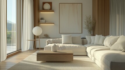 Modern living room home interior with sofa