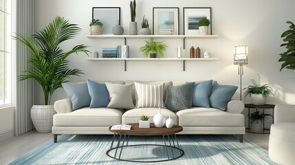 Modern living room home interior with sofa