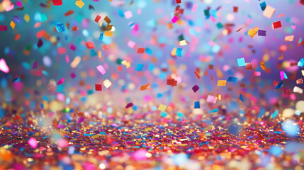  Kolorowe konfetti opada na tło, tworząc fantastyczny efekt pełen żywych barw i zabawy. 