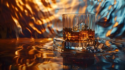 whisky fluid liquid background luxury still life of whisky glass with ice cube 