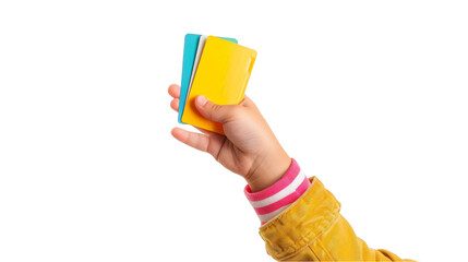 Child's Hand Presenting Access Card Isolated on White