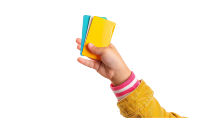 Child's Hand Presenting Access Card Isolated on White
