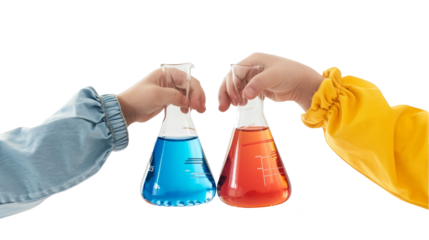 Young Learners in Science: Children's Hands with Colorful Beakers