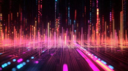 Abstract Neon Cityscape with Glowing Lines and Bokeh Lights - Futuristic Digital Background.