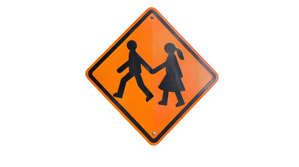 Bright Orange School Crossing Sign Isolated on White