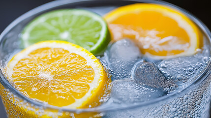 Macro View of Lemon or Lime Slice with Juicy Drops