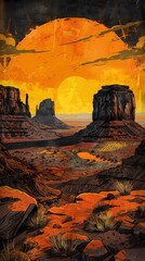 breathtaking western landscape with sprawling desert abstract illustration poster background
