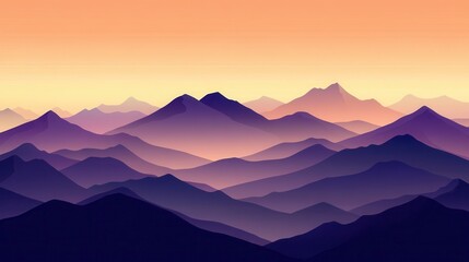 Fototapeta premium Purple Mountain Ranges Silhouette at Sunset - Minimalist Landscape Illustration.