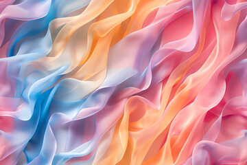 Obraz premium Abstract background of flowing pastel fabric in blue, pink, orange, and yellow.
