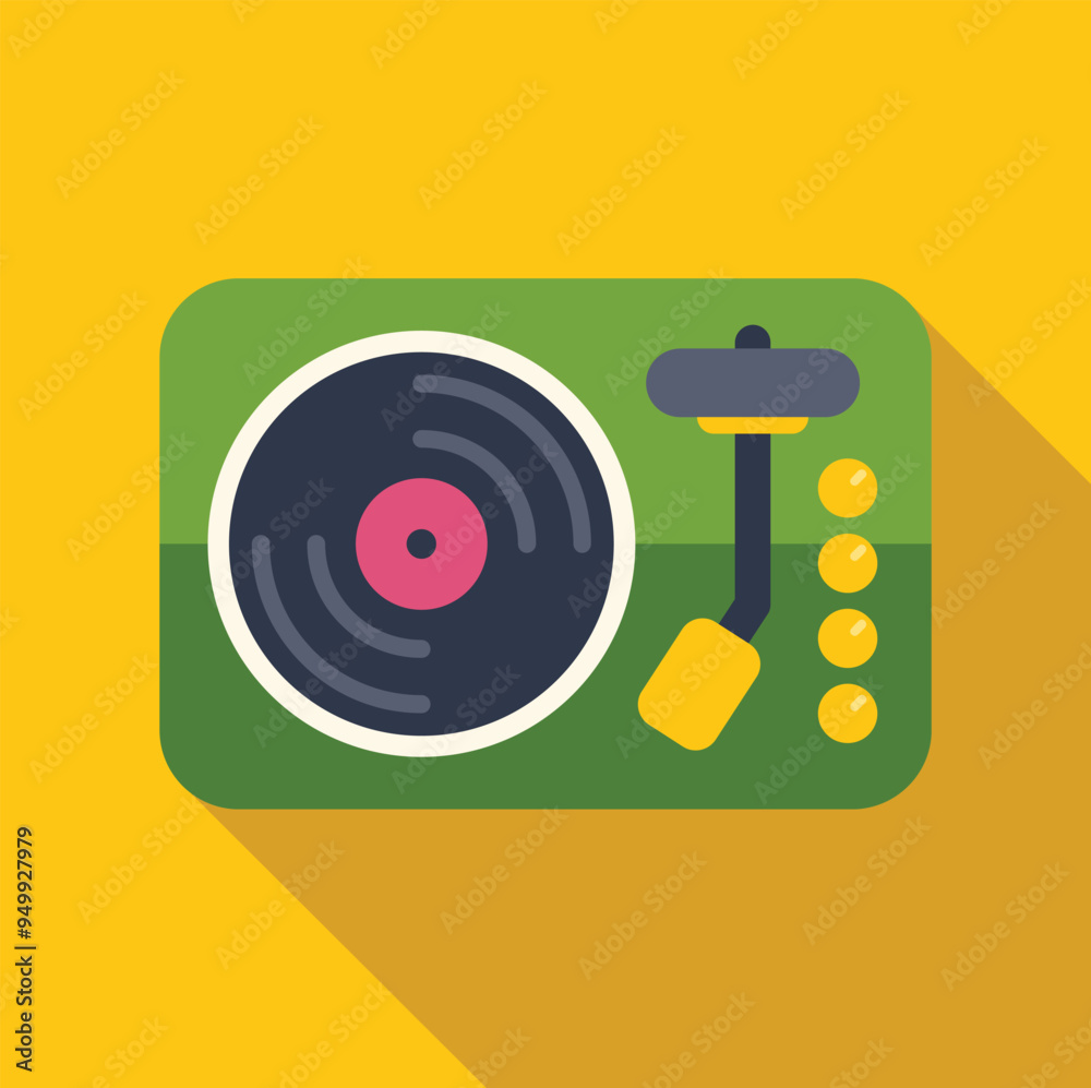 Sticker Simple icon of a vinyl record player playing music with a long shadow