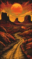 breathtaking western landscape with sprawling desert abstract illustration poster background