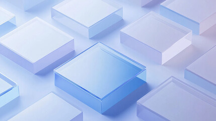 Obraz premium Minimalist design style abstract background, blue frosted glass and white acrylic material, the rectangle reflects a transparent sense of technology.