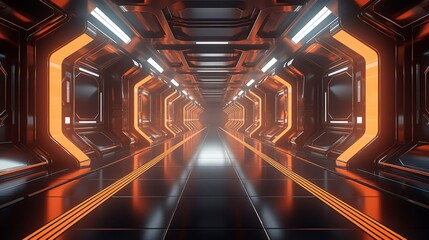 Futuristic Corridor with Glowing Lights - Sci-Fi Interior Design