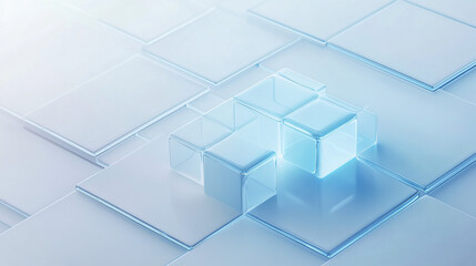 Obraz premium Minimalist design style abstract background, blue frosted glass and white acrylic material, the rectangle reflects a transparent sense of technology.