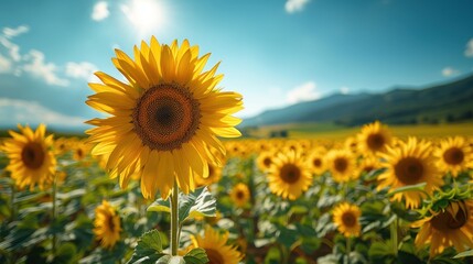 A Single Sunflower in a Field of Blooming Sunflowers