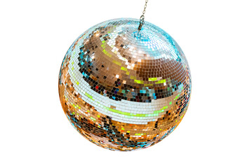 Mirror ball with multi colored reflections isolated on a white background