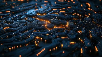 Fototapeta premium Abstract Technology Background with Wavy Lines and Glowing Lights.