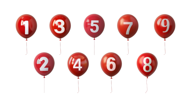 PNG red number balloon design element set, transparent background