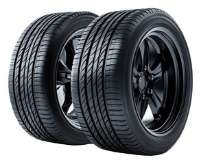 Sleek black rims with high-performance tires isolated on transparent background