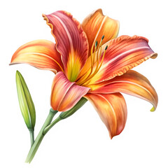 Daylily flower, watercolor clipart illustration on transparent background
