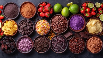 Assortment of Chocolate and Other Ingredients in Bowls