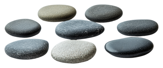 Neatly arranged smooth stones isolated on transparent background