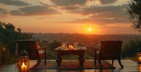 Fototapeta premium Romantic Sunset Dinner with a View of Rolling Hills